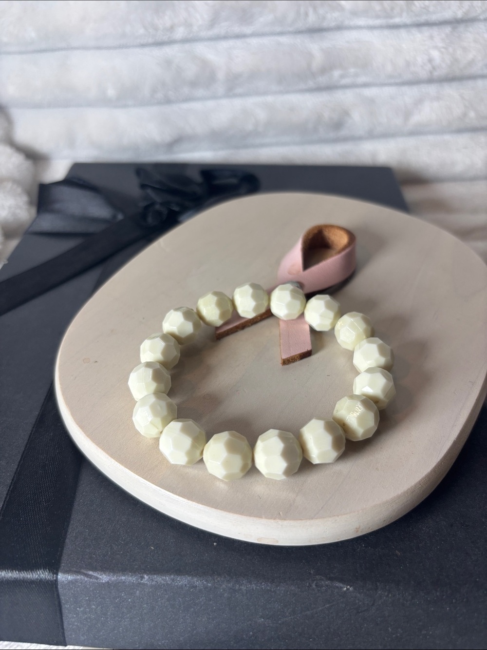Faceted Ivory Bead Stretch Bracelet
